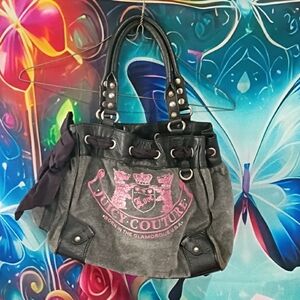 Juicy Couture Gray Tote with Pink Glitter Logo and Bow
